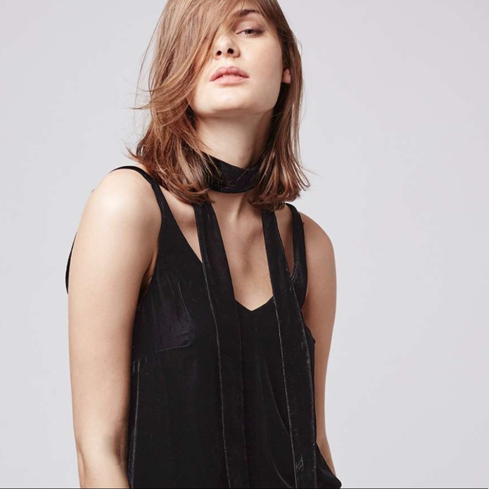 Topshop Black Velvet Tank Top V Neck